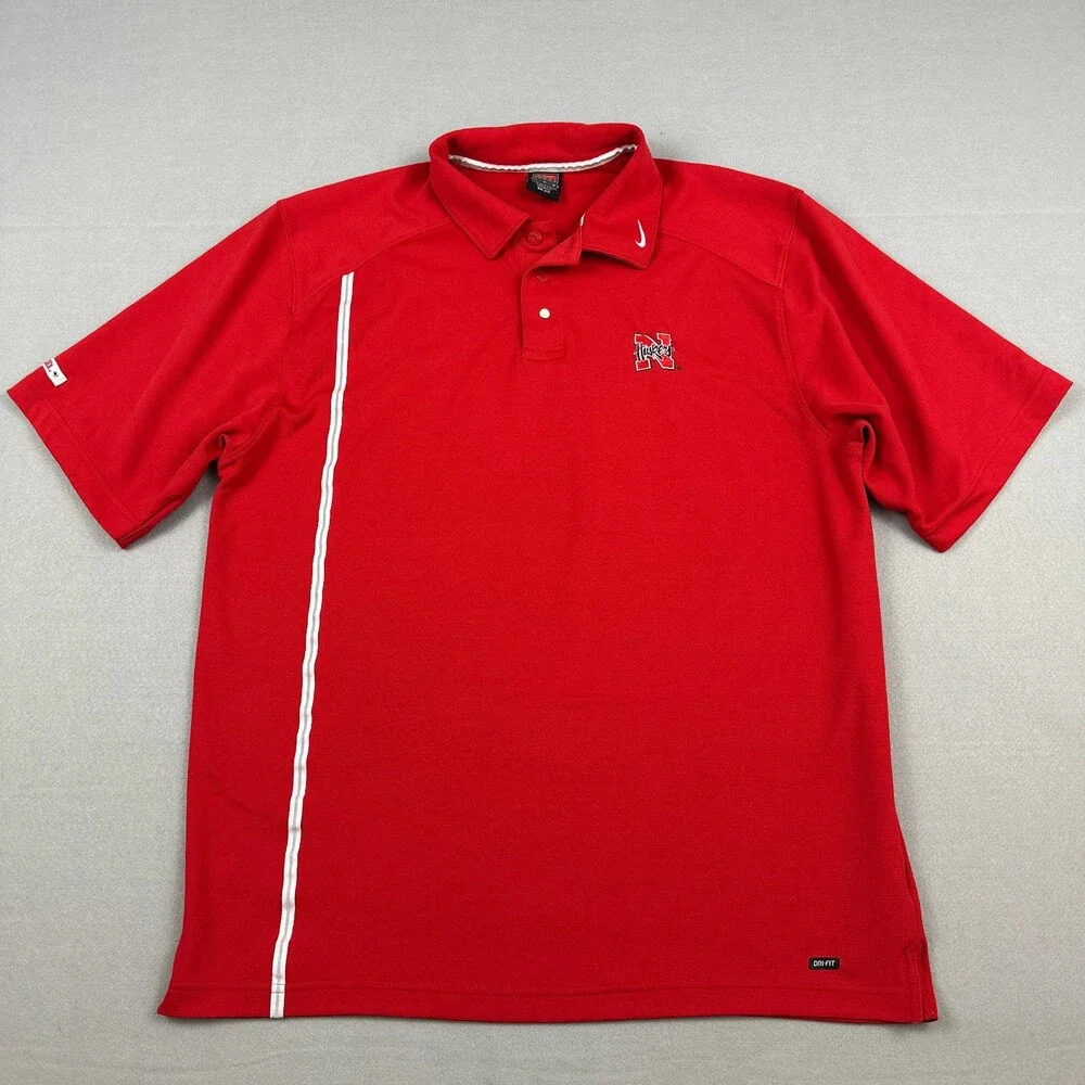 Vintage Nebraska Cornhuskers Polo Shirt Men Large Red Nike Team NCAA 90s L